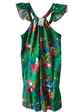 NWT 14 J.CREW CREWCUTS Girls' Tropical-Print Ruffle Dress Green Cotton